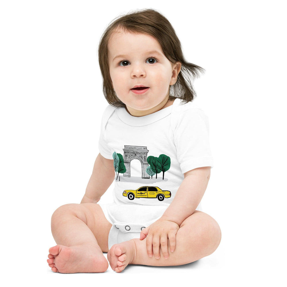 New York City Washington Sq Park baby short sleeve one piece bodysuit for infants, perfect for stylish comfort.