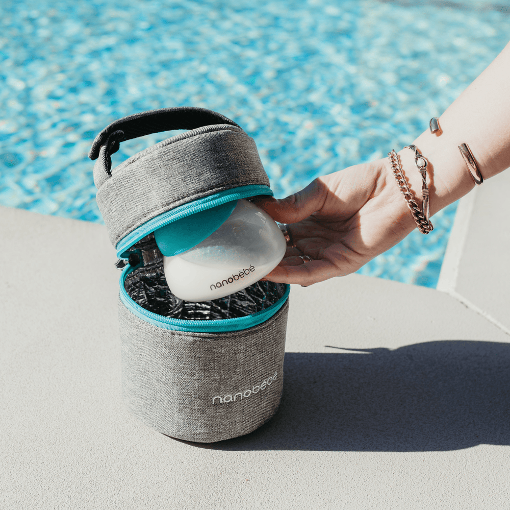 Insulated baby bottle travel bag for safe and convenient pumping storage on the go.