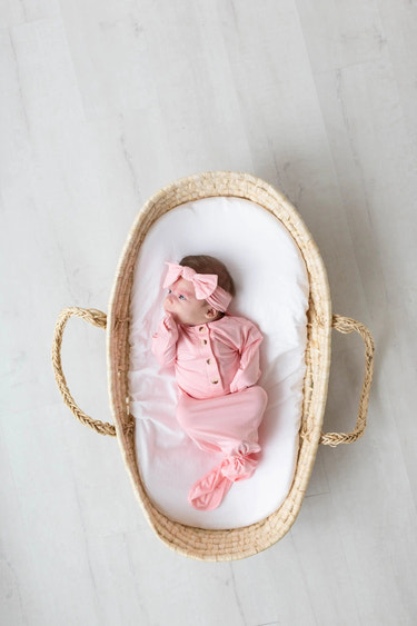 Knotted Baby Gown and Hat Set with Headband - Pink (Newborn-3 months) - MOOGCO Baby