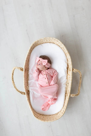 Knotted Baby Gown and Hat Set with Headband - Pink (Newborn-3 months) - MOOGCO Baby