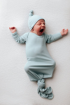 Blue Bird Ribbed Knotted Newborn Gown