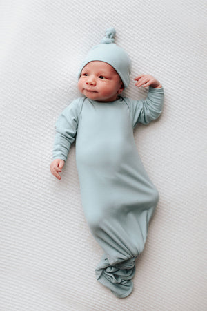 Blue Bird Ribbed Knotted Newborn Gown