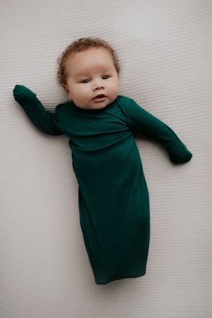 Forest Green Knotted Newborn Baby Gown