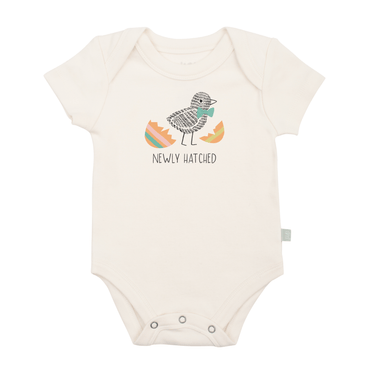 Newly hatched graphic bodysuit for babies - short sleeve onesie in soft fabric. Perfect for comfort and style.