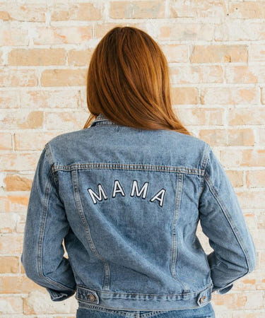 Blue Denim Mama Jacket for stylish moms, perfect for casual outings and everyday wear.
