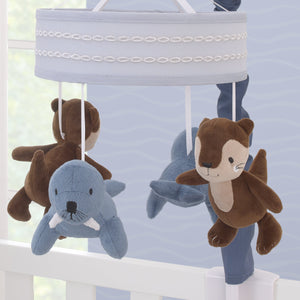Arctic Adventure Light Blue and Brown Walrus and Sea Otter Plush Carousel Style Musical Mobile
