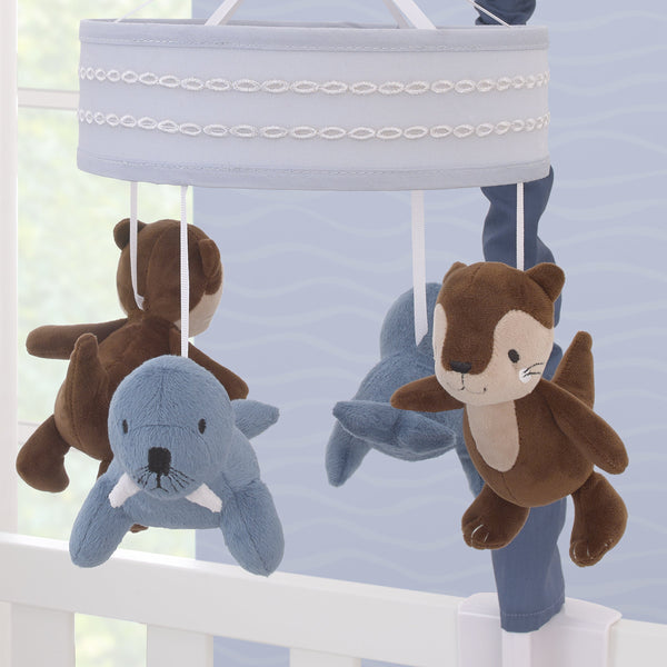 Arctic Adventure Light Blue and Brown Walrus and Sea Otter Plush Carousel Style Musical Mobile