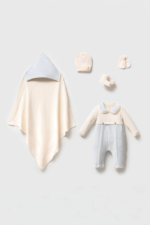 Newborn velvet and knitwear coming home set, angle 2, soft and cozy outfit for baby's first day home.