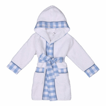NOA | Boys White & Blue Gingham Cotton Bathrobe