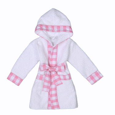 NOA | Girls White & Pink Gingham Cotton Bathrobe