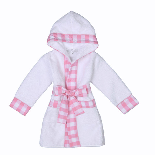NOA | Girls White & Pink Gingham Cotton Bathrobe
