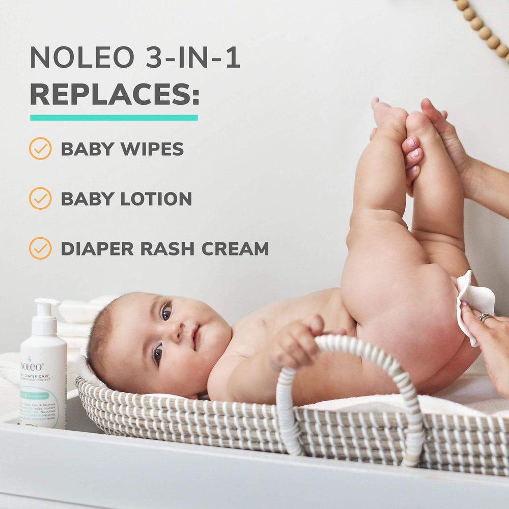NOLEO 3-IN-1 Diaper Rash Cream - EWG Verified, organic, safe for cloth diapers, soothing baby skin treatment.