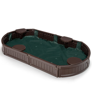 Sandbox with Built-in Corner Seat and Bottom Liner - Wooden for Kids with Cover