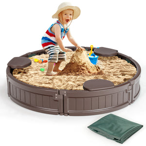 Sandbox with Built-in Corner Seat and Cover - Wooden