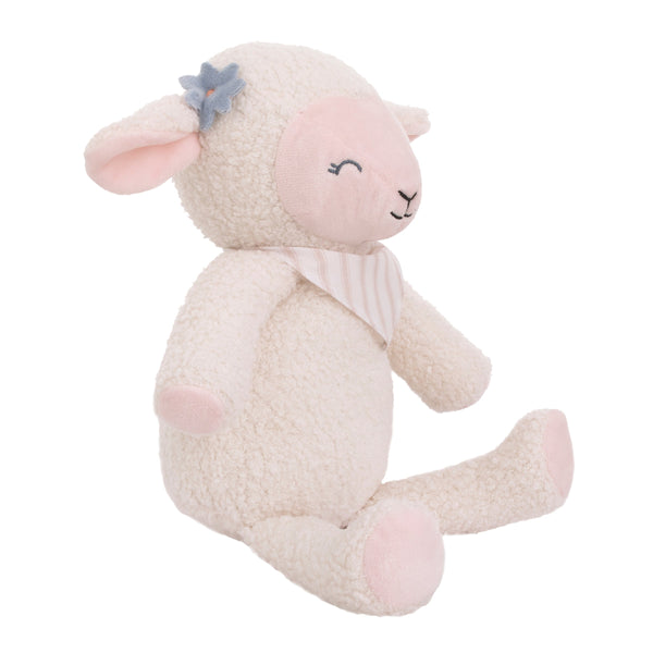 Farmhouse Chic Pink and White Super Soft Plush Stuffed Animal Lamb with Bandana - "Meadow"
