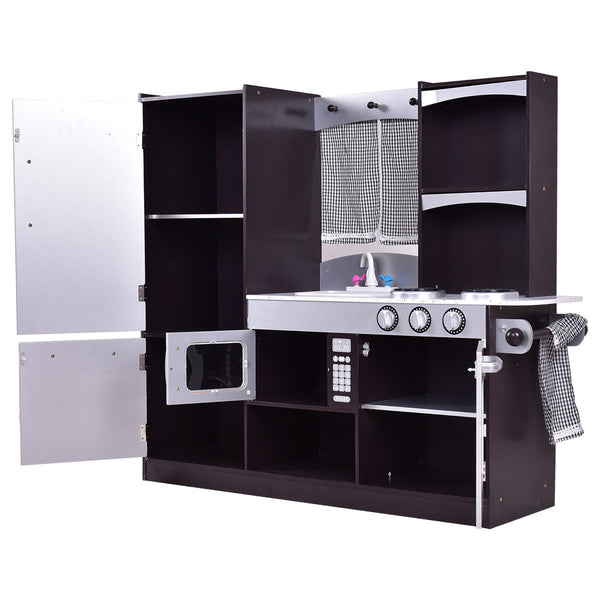 Kids Wooden Modern Kitchen Cooking Pretend Play Set - Realistic