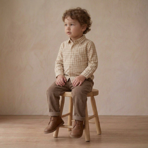 Organic Collared Long Sleeve Shirt - Oat Gingham