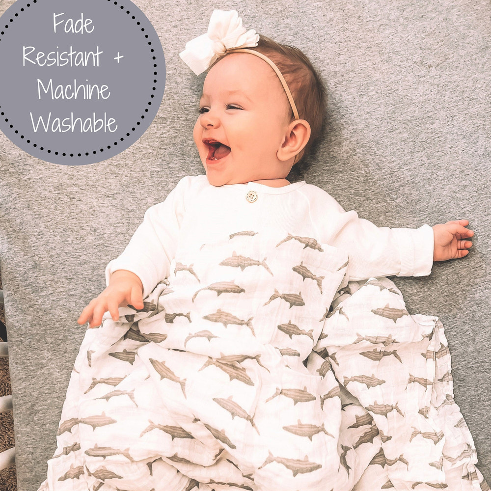 Baby Shark Muslin Swaddle Blanket - MOOGCO Baby