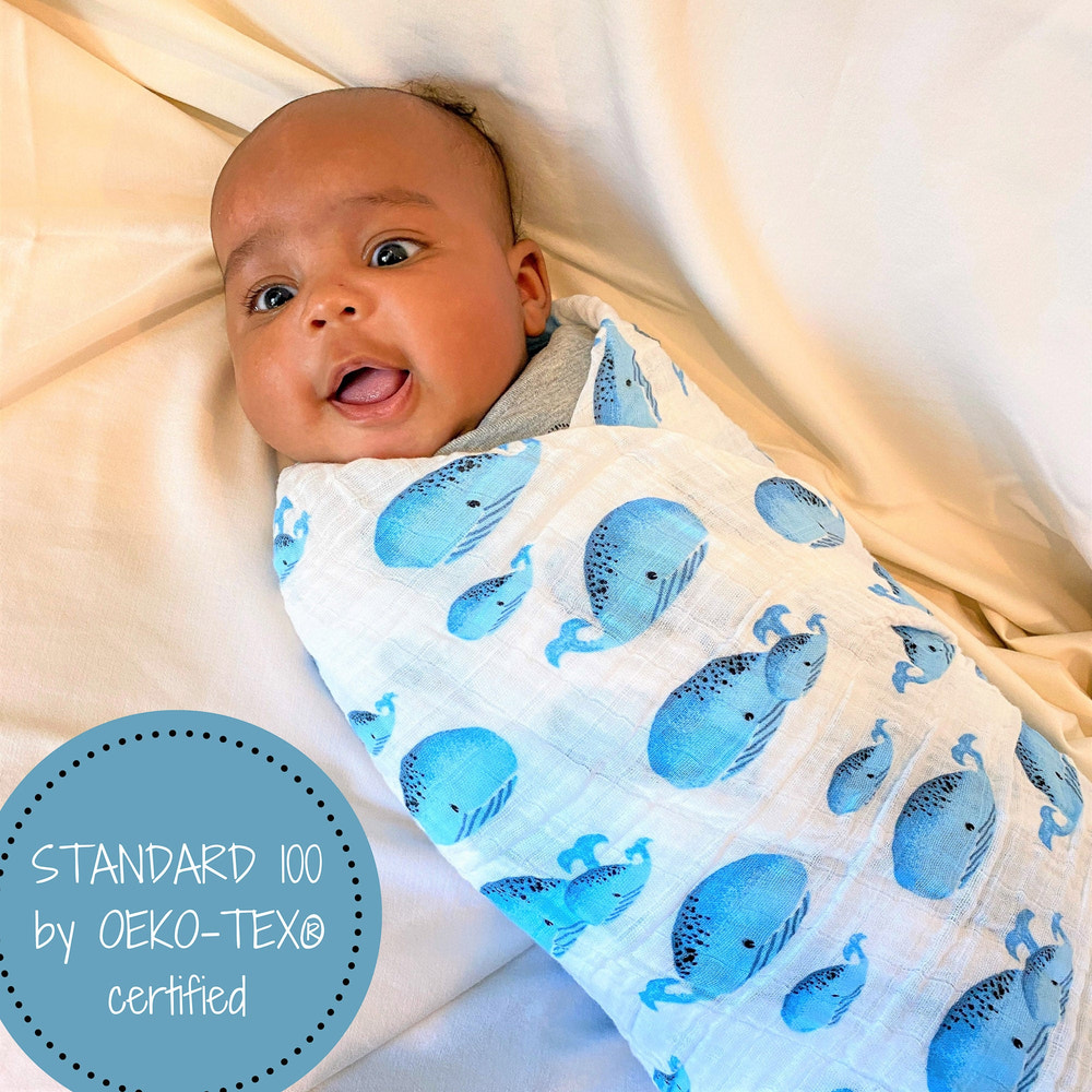 Whale, Whale, Whale Baby Muslin Swaddle Blanket - MOOGCO Baby