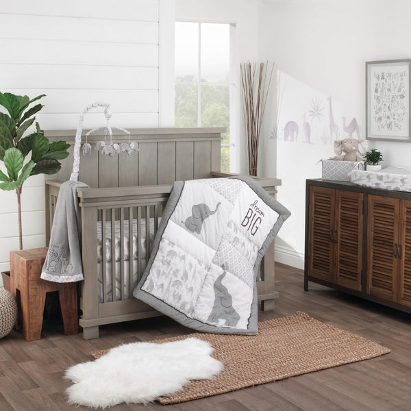 Elephant Tribe Grey and White 100% Cotton Photo Op Fitted Crib Sheet