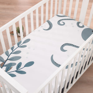 Explore Dream Discover Light Blue, Navy, and White Octopus 100% Cotton Nursery Photo Op Fitted Crib Sheet