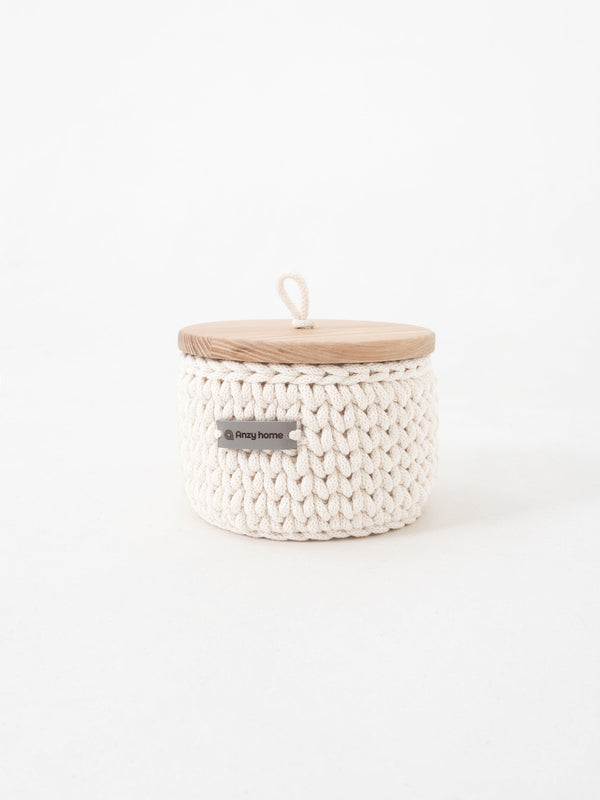 Round Storage Baskets w/ Wooden Lid Recycled