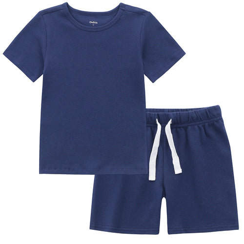 100% Organic Cotton Toddler Summer Pajama Set - Navy, Short Sleeve, 2 Piece, Comfortable Sleepsuit for Kids