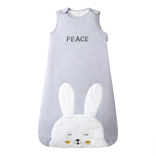 Organic cotton 2.5 TOG baby sleep sack featuring a cute bunny design for cozy and safe sleep.