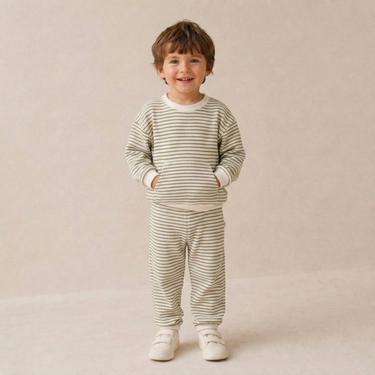 Organic Tee & Pant Slouch Set - Olive Stripes