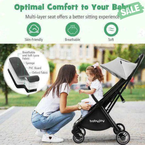 One-Hand Folding Portable Lightweight Baby Stroller with Aluminum Frame-Gray