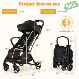One-Hand Folding Portable Lightweight Baby Stroller with Aluminum Frame-Black