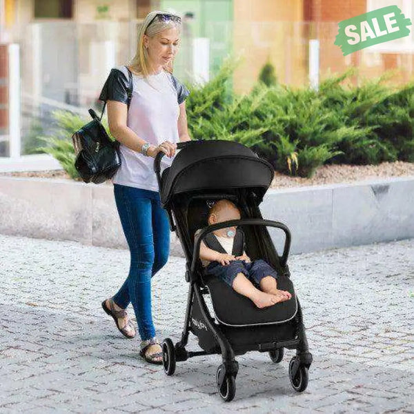 One-Hand Folding Portable Lightweight Baby Stroller with Aluminum Frame-Black
