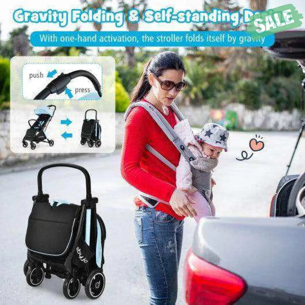 One-Hand Folding Portable Lightweight Baby Stroller with Aluminum Frame-Blue Blue Baby Strollers