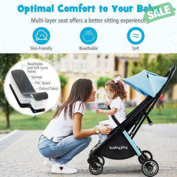 One-Hand Folding Portable Lightweight Baby Stroller with Aluminum Frame-Blue Blue Baby Strollers