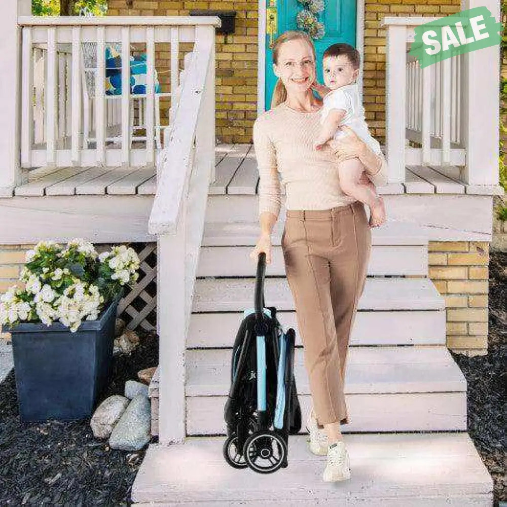 One-Hand Folding Portable Lightweight Baby Stroller with Aluminum Frame-Blue Blue Baby Strollers