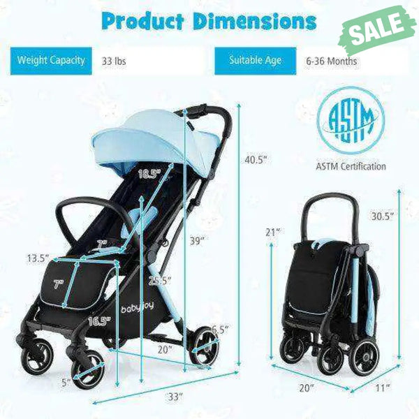 One-Hand Folding Portable Lightweight Baby Stroller with Aluminum Frame-Blue Blue Baby Strollers
