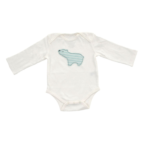 Organic Cotton Long Sleeve Onesie (Snow/Arctic Blue Bear)