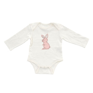 Organic Cotton Long Sleeve Onesie (Snow/Blush bunny)