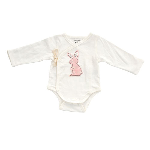 Organic Cotton Long Sleeve Onesie (Snow/Blush bunny)