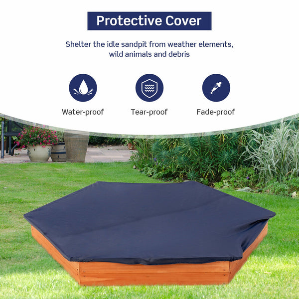 Hexagon Wooden Cedar Sand Box with Seat Boards - UV-Protected Cover