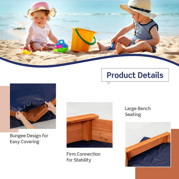 Hexagon Wooden Cedar Sand Box with Seat Boards - UV-Protected Cover