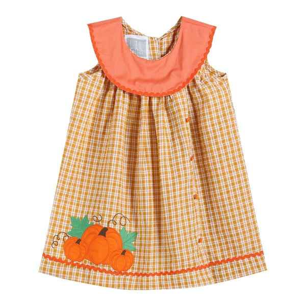 Orange Gingham Pumpkin Yoke Dress