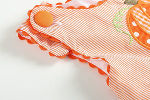 Orange Pinstripe Pumpkin Embroidered A-Line Dress