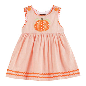 Orange Pinstripe Pumpkin Embroidered A-Line Dress