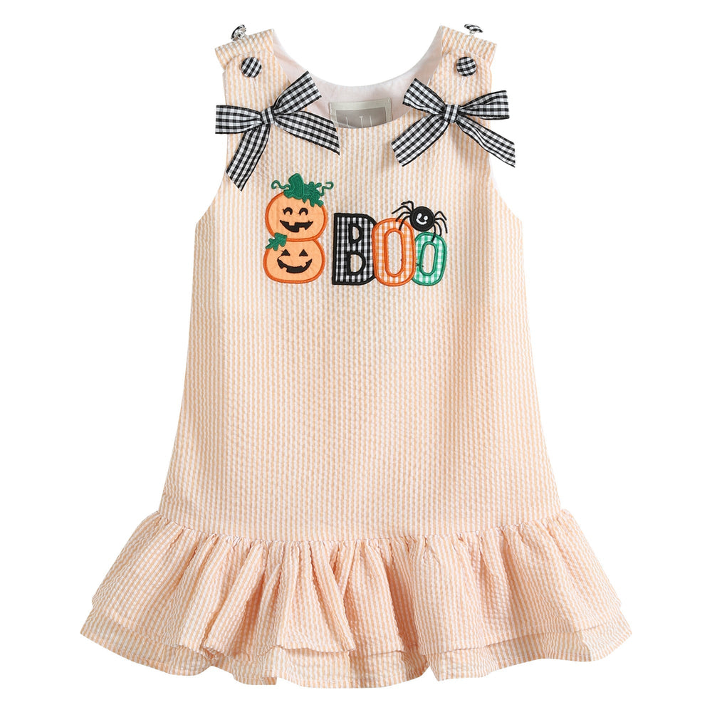 Orange Seersucker Halloween Boo Ruffle Dress