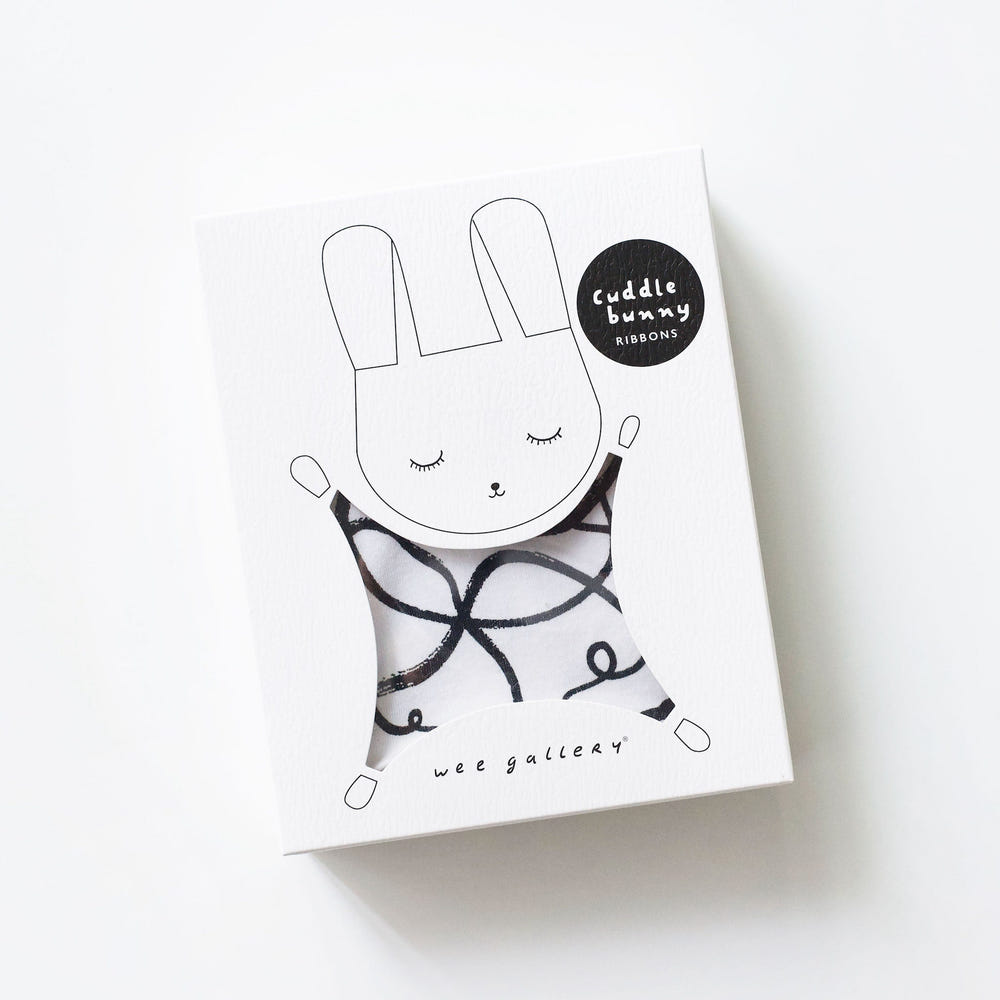 Cuddle Bunny with ribbons - soft, plush baby toy for comfort and cuddles. Perfect for little ones!
