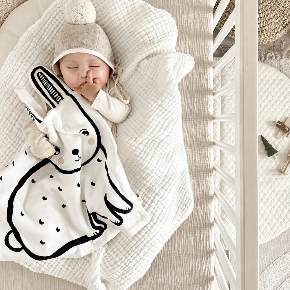 Organic Bunny Snuggle Blanket for babies, soft and cozy for cuddles and comfort. Perfect for baby and toddler snuggles.