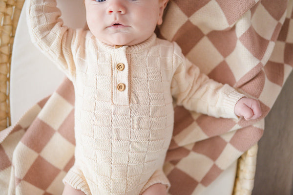 Cream Checkerboard Baby Bodysuit | Organic Cotton
