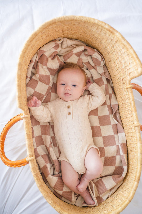Cream Checkerboard Baby Bodysuit | Organic Cotton