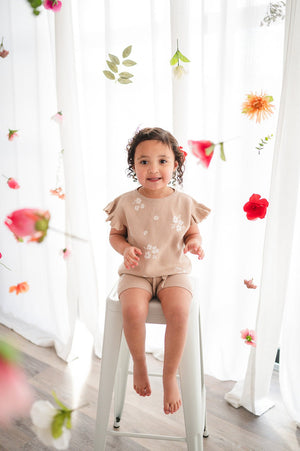 Organic Knit Short Set - Tan Floral